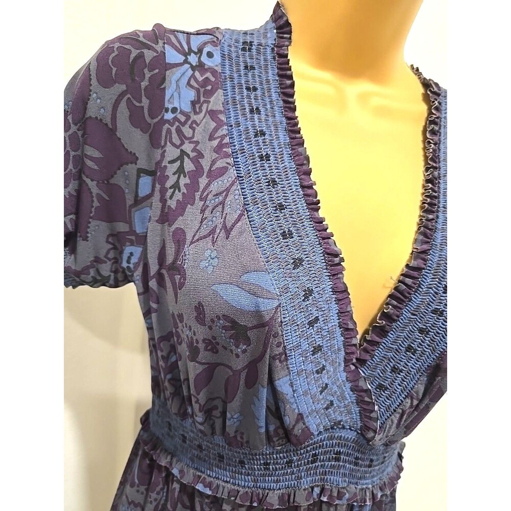 Vtg Suzy Chin Maggy Boutique Dress Sz 6 Blue Dark Floral Whimsical Office Career
